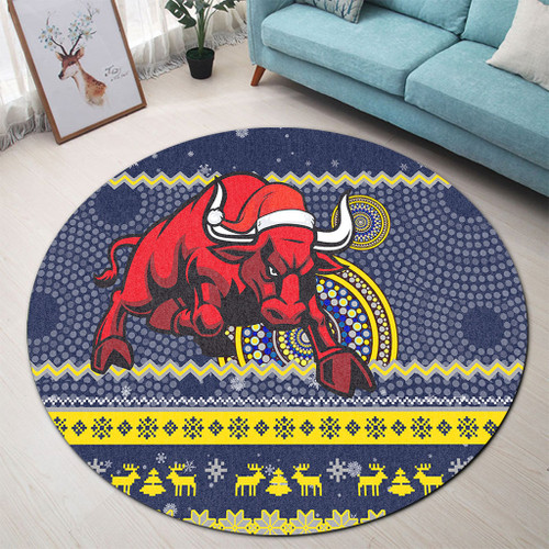 North Queensland Cowboys Round Rug - Australia Ugly Xmas With Aboriginal Patterns For Die Hard Fans
