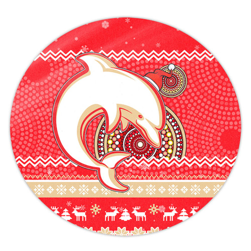 Redcliffe Dolphins Round Rug - Australia Ugly Xmas With Aboriginal Patterns For Die Hard Fans Redcliffe Dolphins Round Rug - Australia Ugly Xmas With Aboriginal Patterns For Die Hard Fans