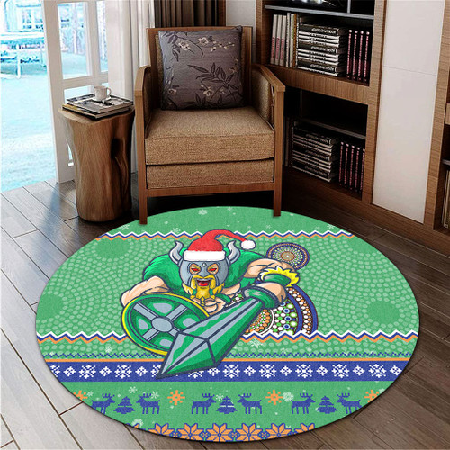 Canberra Raiders Round Rug - Australia Ugly Xmas With Aboriginal Patterns For Die Hard Fans Canberra Raiders Round Rug - Australia Ugly Xmas With Aboriginal Patterns For Die Hard Fans