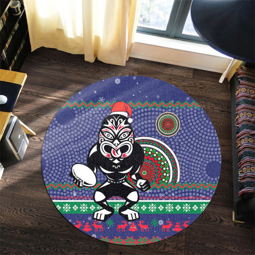 New Zealand Warriors Round Rug - Australia Ugly Xmas With Aboriginal Patterns For Die Hard Fans New Zealand Warriors Round Rug - Australia Ugly Xmas With Aboriginal Patterns For Die Hard Fans