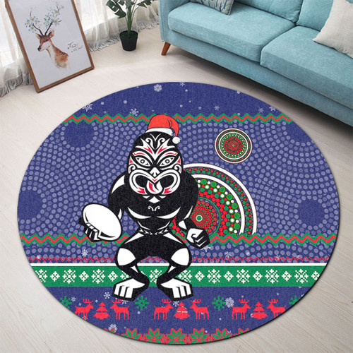 New Zealand Warriors Round Rug - Australia Ugly Xmas With Aboriginal Patterns For Die Hard Fans