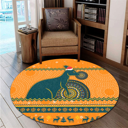 Wallabies Round Rug - Australia Ugly Xmas With Aboriginal Patterns For Die Hard Fans Wallabies Round Rug - Australia Ugly Xmas With Aboriginal Patterns For Die Hard Fans