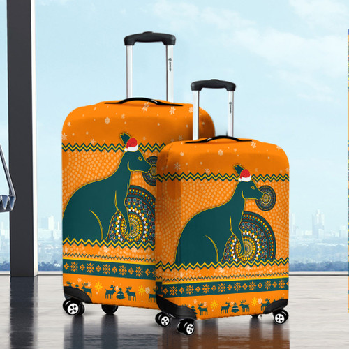 Wallabies Luggage Cover - Australia Ugly Xmas With Aboriginal Patterns For Die Hard Fans