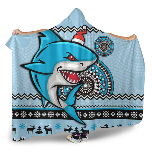 Cronulla-Sutherland Sharks Hooded Blanket - Australia Ugly Xmas With Aboriginal Patterns For Die Hard Fans Cronulla-Sutherland Sharks Hooded Blanket - Australia Ugly Xmas With Aboriginal Patterns For Die Hard Fans