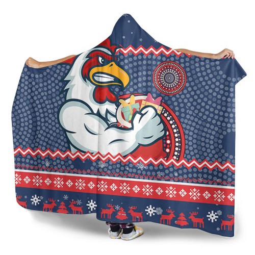 Sydney Roosters Hooded Blanket - Australia Ugly Xmas With Aboriginal Patterns For Die Hard Fans