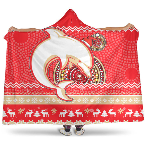 Redcliffe Dolphins Hooded Blanket - Australia Ugly Xmas With Aboriginal Patterns For Die Hard Fans Redcliffe Dolphins Hooded Blanket - Australia Ugly Xmas With Aboriginal Patterns For Die Hard Fans