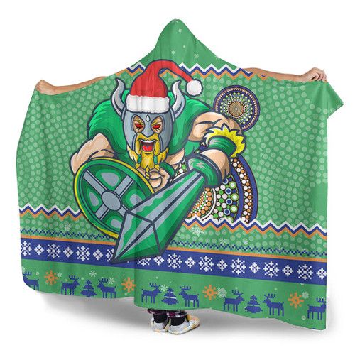Canberra Raiders Hooded Blanket - Australia Ugly Xmas With Aboriginal Patterns For Die Hard Fans