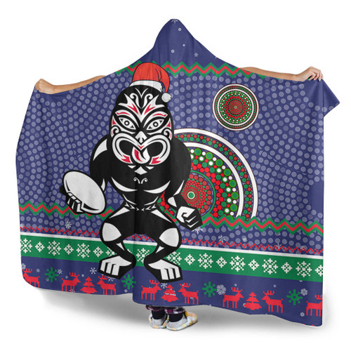 New Zealand Warriors Hooded Blanket - Australia Ugly Xmas With Aboriginal Patterns For Die Hard Fans