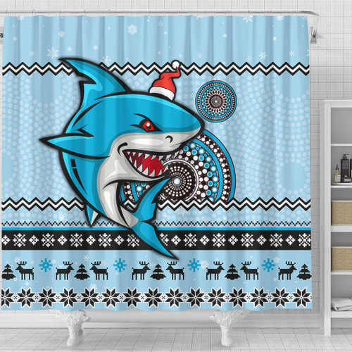 Cronulla-Sutherland Sharks Shower Curtain - Australia Ugly Xmas With Aboriginal Patterns For Die Hard Fans Cronulla-Sutherland Sharks Shower Curtain - Australia Ugly Xmas With Aboriginal Patterns For Die Hard Fans