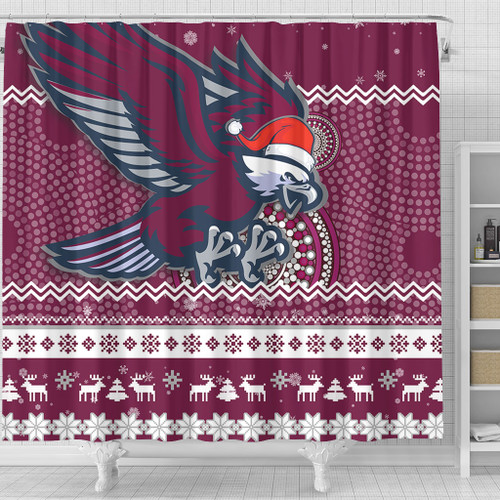 Manly Warringah Sea Eagles Shower Curtain - Australia Ugly Xmas With Aboriginal Patterns For Die Hard Fans Manly Warringah Sea Eagles Shower Curtain - Australia Ugly Xmas With Aboriginal Patterns For Die Hard Fans