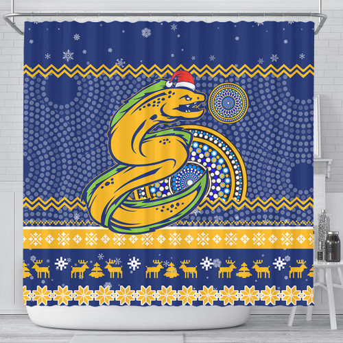 Parramatta Eels Shower Curtain - Australia Ugly Xmas With Aboriginal Patterns For Die Hard Fans