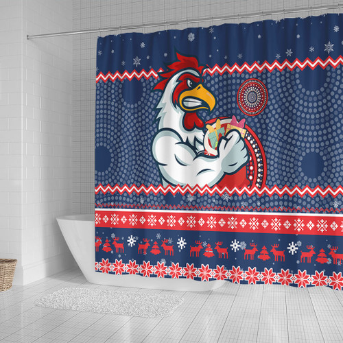 Sydney Roosters Shower Curtain - Australia Ugly Xmas With Aboriginal Patterns For Die Hard Fans Sydney Roosters Shower Curtain - Australia Ugly Xmas With Aboriginal Patterns For Die Hard Fans