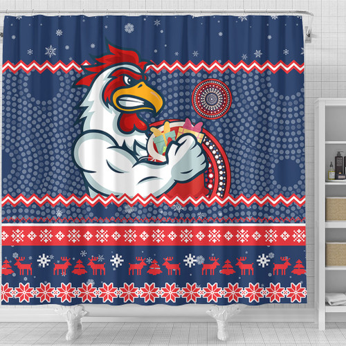 Sydney Roosters Shower Curtain - Australia Ugly Xmas With Aboriginal Patterns For Die Hard Fans Sydney Roosters Shower Curtain - Australia Ugly Xmas With Aboriginal Patterns For Die Hard Fans