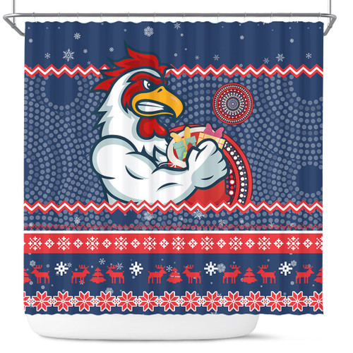 Sydney Roosters Shower Curtain - Australia Ugly Xmas With Aboriginal Patterns For Die Hard Fans Sydney Roosters Shower Curtain - Australia Ugly Xmas With Aboriginal Patterns For Die Hard Fans