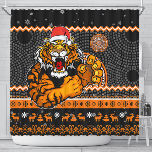 Wests Tigers Shower Curtain - Australia Ugly Xmas With Aboriginal Patterns For Die Hard Fans