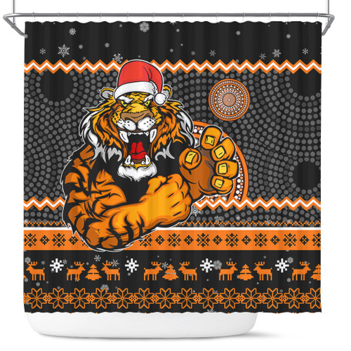 Wests Tigers Shower Curtain - Australia Ugly Xmas With Aboriginal Patterns For Die Hard Fans Wests Tigers Shower Curtain - Australia Ugly Xmas With Aboriginal Patterns For Die Hard Fans