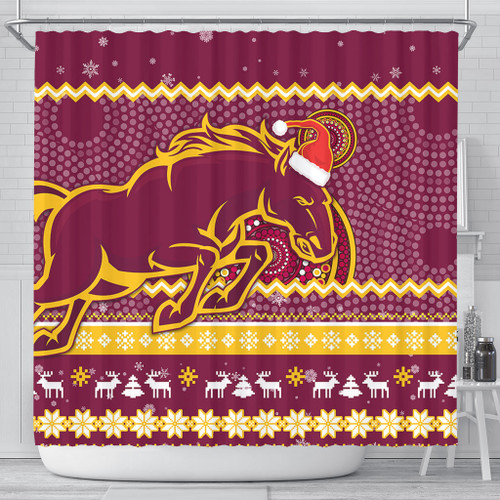 Brisbane Broncos Shower Curtain - Australia Ugly Xmas With Aboriginal Patterns For Die Hard Fans