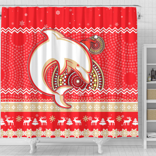 Redcliffe Dolphins Shower Curtain - Australia Ugly Xmas With Aboriginal Patterns For Die Hard Fans Redcliffe Dolphins Shower Curtain - Australia Ugly Xmas With Aboriginal Patterns For Die Hard Fans