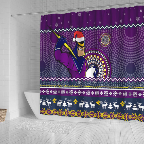 Melbourne Storm Shower Curtain - Australia Ugly Xmas With Aboriginal Patterns For Die Hard Fans Melbourne Storm Shower Curtain - Australia Ugly Xmas With Aboriginal Patterns For Die Hard Fans