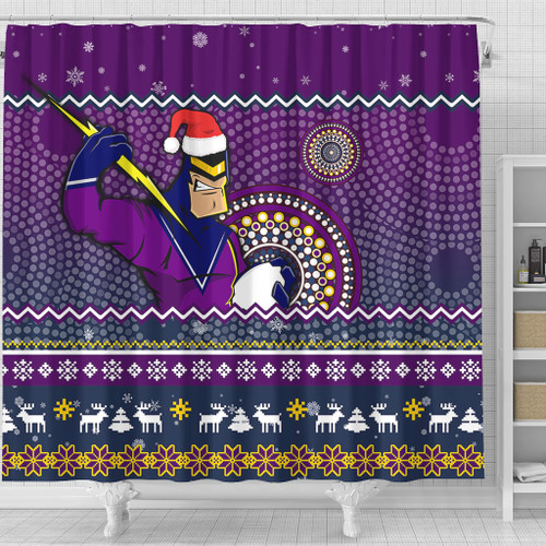 Melbourne Storm Shower Curtain - Australia Ugly Xmas With Aboriginal Patterns For Die Hard Fans Melbourne Storm Shower Curtain - Australia Ugly Xmas With Aboriginal Patterns For Die Hard Fans