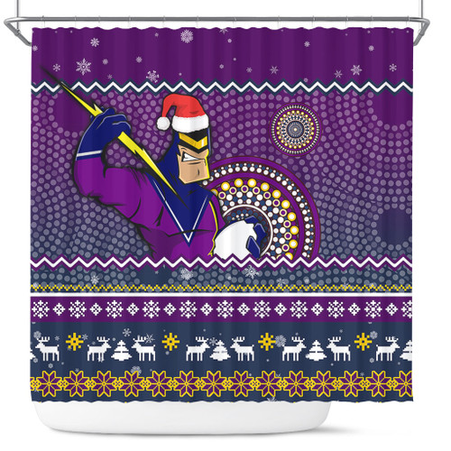Melbourne Storm Shower Curtain - Australia Ugly Xmas With Aboriginal Patterns For Die Hard Fans Melbourne Storm Shower Curtain - Australia Ugly Xmas With Aboriginal Patterns For Die Hard Fans