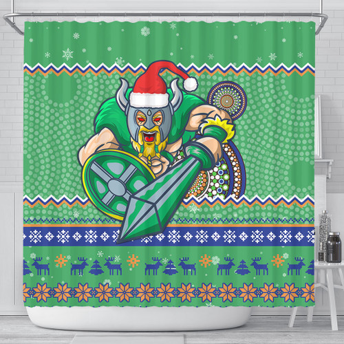 Canberra Raiders Shower Curtain - Australia Ugly Xmas With Aboriginal Patterns For Die Hard Fans