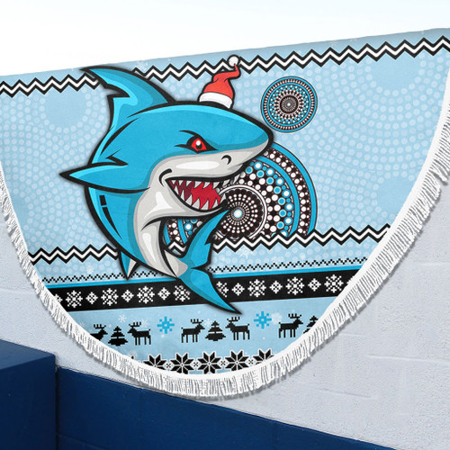 Cronulla-Sutherland Sharks Beach Blanket - Australia Ugly Xmas With Aboriginal Patterns For Die Hard Fans Cronulla-Sutherland Sharks Beach Blanket - Australia Ugly Xmas With Aboriginal Patterns For Die Hard Fans