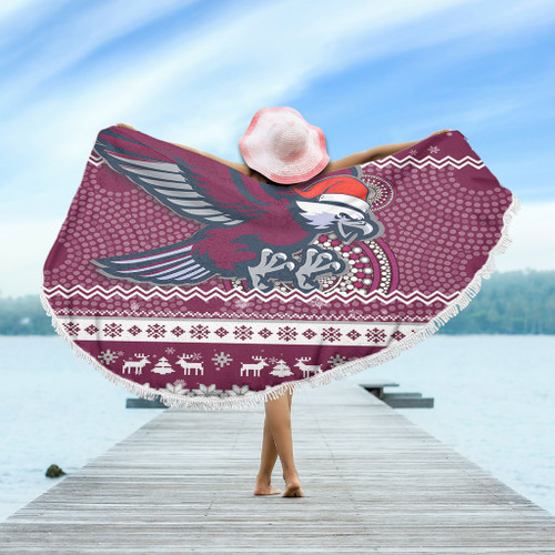 Manly Warringah Sea Eagles Beach Blanket - Australia Ugly Xmas With Aboriginal Patterns For Die Hard Fans Manly Warringah Sea Eagles Beach Blanket - Australia Ugly Xmas With Aboriginal Patterns For Die Hard Fans