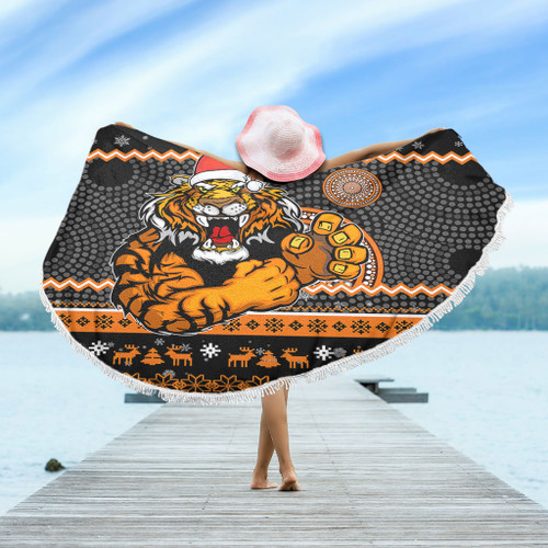 Wests Tigers Beach Blanket - Australia Ugly Xmas With Aboriginal Patterns For Die Hard Fans Wests Tigers Beach Blanket - Australia Ugly Xmas With Aboriginal Patterns For Die Hard Fans