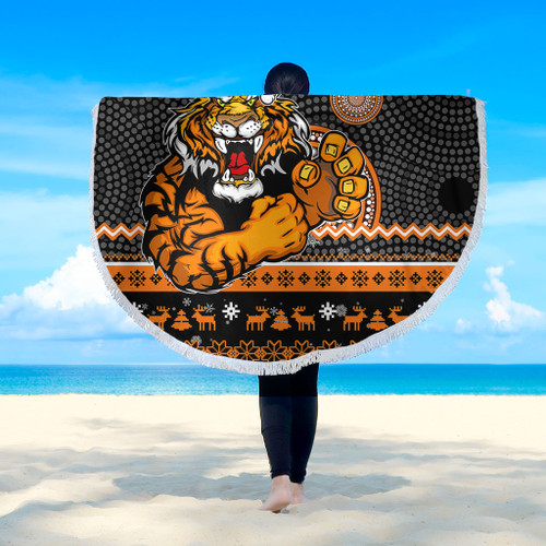 Wests Tigers Beach Blanket - Australia Ugly Xmas With Aboriginal Patterns For Die Hard Fans Wests Tigers Beach Blanket - Australia Ugly Xmas With Aboriginal Patterns For Die Hard Fans