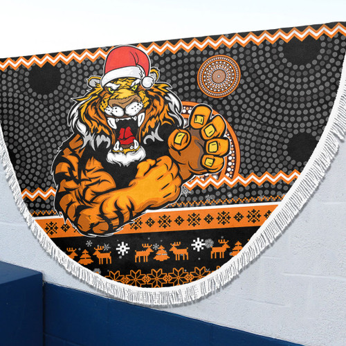 Wests Tigers Beach Blanket - Australia Ugly Xmas With Aboriginal Patterns For Die Hard Fans Wests Tigers Beach Blanket - Australia Ugly Xmas With Aboriginal Patterns For Die Hard Fans