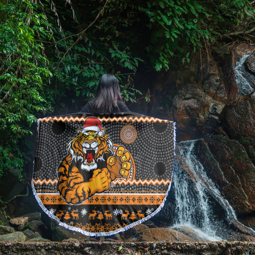 Wests Tigers Beach Blanket - Australia Ugly Xmas With Aboriginal Patterns For Die Hard Fans Wests Tigers Beach Blanket - Australia Ugly Xmas With Aboriginal Patterns For Die Hard Fans