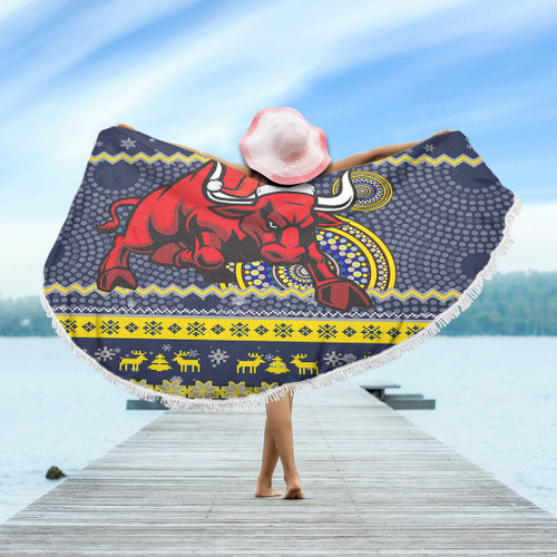 North Queensland Cowboys Beach Blanket - Australia Ugly Xmas With Aboriginal Patterns For Die Hard Fans North Queensland Cowboys Beach Blanket - Australia Ugly Xmas With Aboriginal Patterns For Die Hard Fans