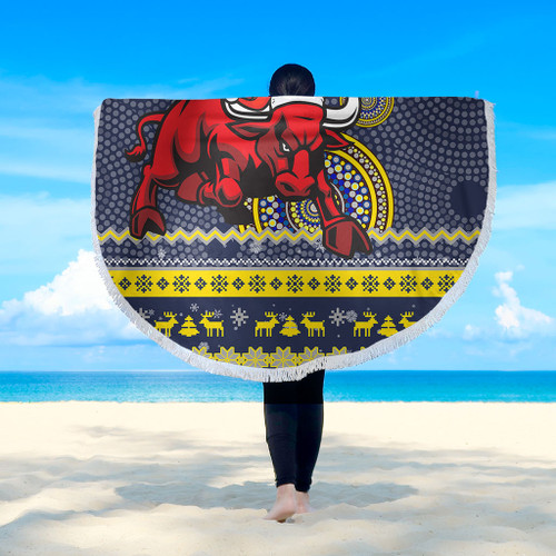 North Queensland Cowboys Beach Blanket - Australia Ugly Xmas With Aboriginal Patterns For Die Hard Fans North Queensland Cowboys Beach Blanket - Australia Ugly Xmas With Aboriginal Patterns For Die Hard Fans