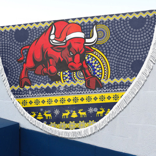 North Queensland Cowboys Beach Blanket - Australia Ugly Xmas With Aboriginal Patterns For Die Hard Fans North Queensland Cowboys Beach Blanket - Australia Ugly Xmas With Aboriginal Patterns For Die Hard Fans
