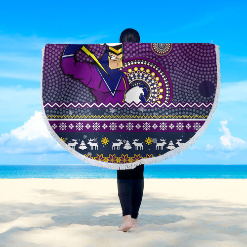 Melbourne Storm Beach Blanket - Australia Ugly Xmas With Aboriginal Patterns For Die Hard Fans Melbourne Storm Beach Blanket - Australia Ugly Xmas With Aboriginal Patterns For Die Hard Fans