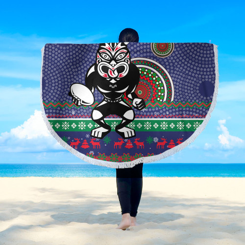 New Zealand Warriors Beach Blanket - Australia Ugly Xmas With Aboriginal Patterns For Die Hard Fans New Zealand Warriors Beach Blanket - Australia Ugly Xmas With Aboriginal Patterns For Die Hard Fans