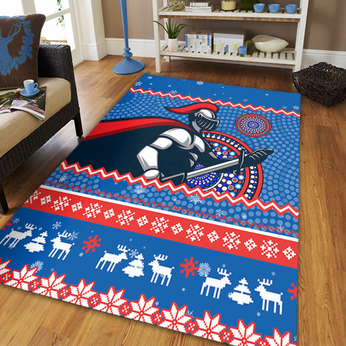 Newcastle Knights Area Rug - Australia Ugly Xmas With Aboriginal Patterns For Die Hard Fans Newcastle Knights Area Rug - Australia Ugly Xmas With Aboriginal Patterns For Die Hard Fans