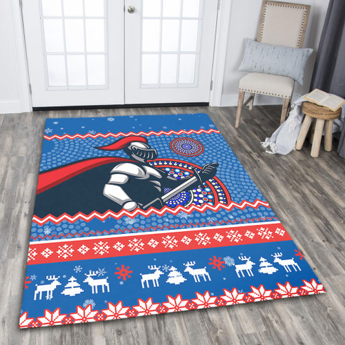 Newcastle Knights Area Rug - Australia Ugly Xmas With Aboriginal Patterns For Die Hard Fans Newcastle Knights Area Rug - Australia Ugly Xmas With Aboriginal Patterns For Die Hard Fans