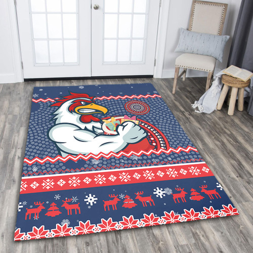 Sydney Roosters Area Rug - Australia Ugly Xmas With Aboriginal Patterns For Die Hard Fans Sydney Roosters Area Rug - Australia Ugly Xmas With Aboriginal Patterns For Die Hard Fans