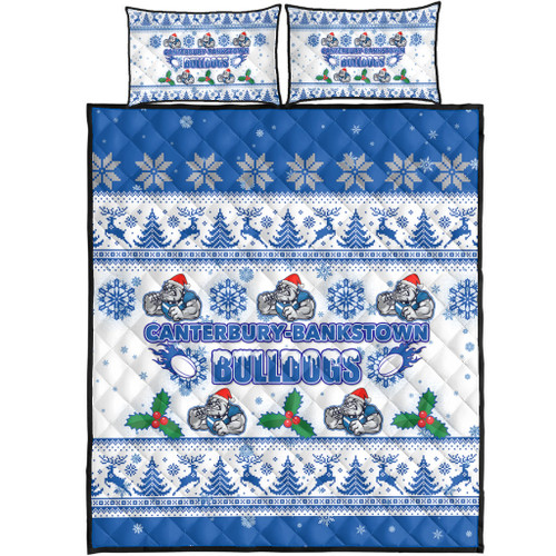 Canterbury-Bankstown Bulldogs Christmas Quilt Bed Set - Canterbury-Bankstown Bulldogs Special Ugly Christmas Quilt Bed Set