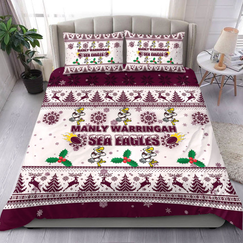 Manly Warringah Sea Eagles Christmas Bedding Set - Manly Warringah Sea Eagles Special Ugly Christmas Bedding Set