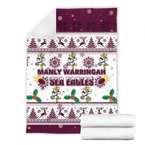 Manly Warringah Sea Eagles Christmas Blanket - Manly Warringah Sea Eagles Special Ugly Christmas Blanket