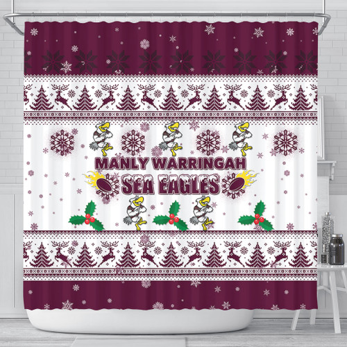 Manly Warringah Sea Eagles Christmas Shower Curtain - Manly Warringah Sea Eagles Special Ugly Christmas Shower Curtain Manly Warringah Sea Eagles Christmas Shower Curtain - Manly Warringah Sea Eagles Special Ugly Christmas Shower Curtain