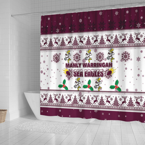 Manly Warringah Sea Eagles Christmas Shower Curtain - Manly Warringah Sea Eagles Special Ugly Christmas Shower Curtain Manly Warringah Sea Eagles Christmas Shower Curtain - Manly Warringah Sea Eagles Special Ugly Christmas Shower Curtain
