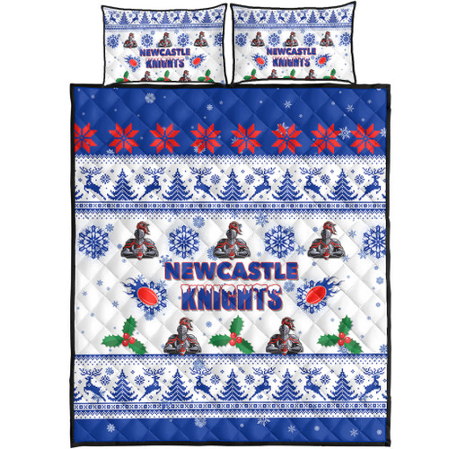 Newcastle Knights Christmas Quilt Bed Set - Newcastle Knights Special Ugly Christmas Quilt Bed Set