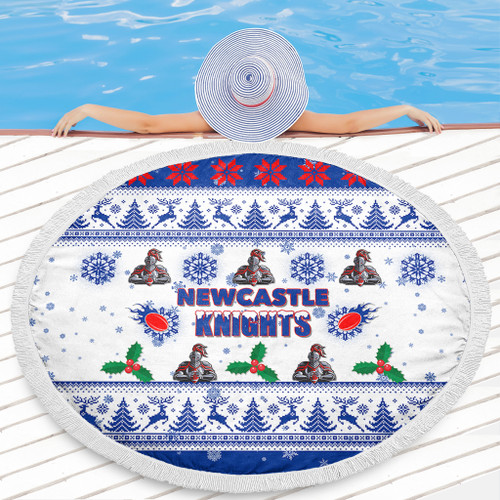 Newcastle Knights Christmas Beach Blanket - Newcastle Knights Special Ugly Christmas Beach Blanket