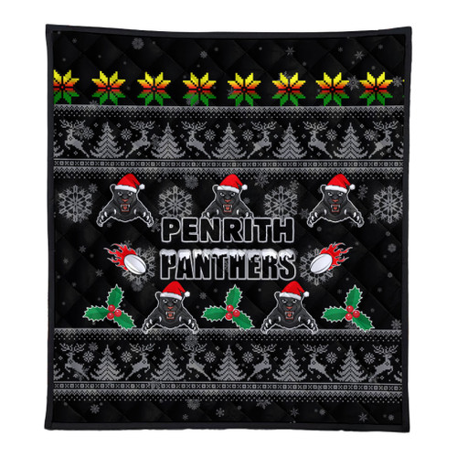 Penrith Panthers Christmas Quilt - Penrith Panthers Special Ugly Christmas Quilt