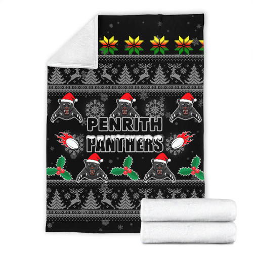 Penrith Panthers Christmas Blanket - Penrith Panthers Special Ugly Christmas Blanket