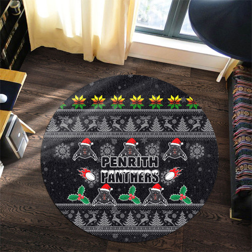 Penrith Panthers Christmas Round Rug - Penrith Panthers Special Ugly Christmas Round Rug Penrith Panthers Christmas Round Rug - Penrith Panthers Special Ugly Christmas Round Rug